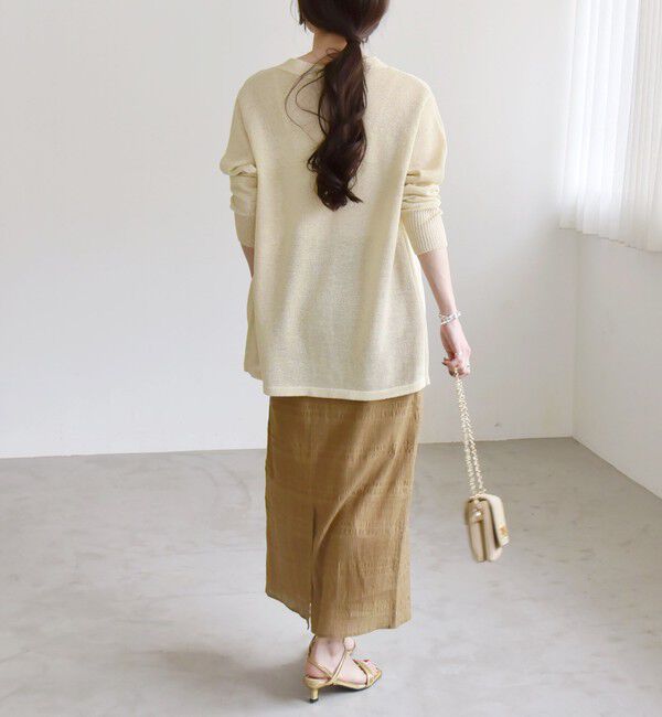 quaranciel「quaranciel:〈洗濯機可能〉シャーリング ボーダー Iライン スカート」|タイト|