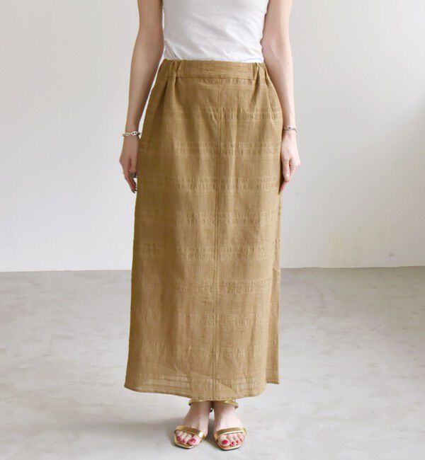 quaranciel「quaranciel:〈洗濯機可能〉シャーリング ボーダー Iライン スカート」|タイト|