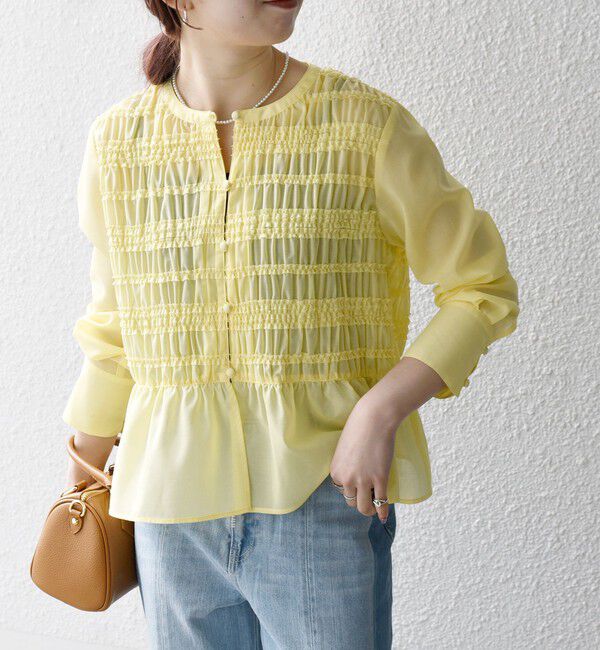 SHIPS any「SHIPS any:〈洗濯機可能〉シアー シャーリング プチフリル ペプラム ブラウス」|シャツ・ブラウス|