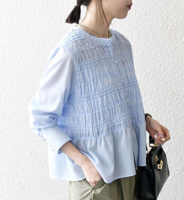 SHIPS any「SHIPS any:〈洗濯機可能〉シアー シャーリング プチフリル ペプラム ブラウス」|シャツ・ブラウス|