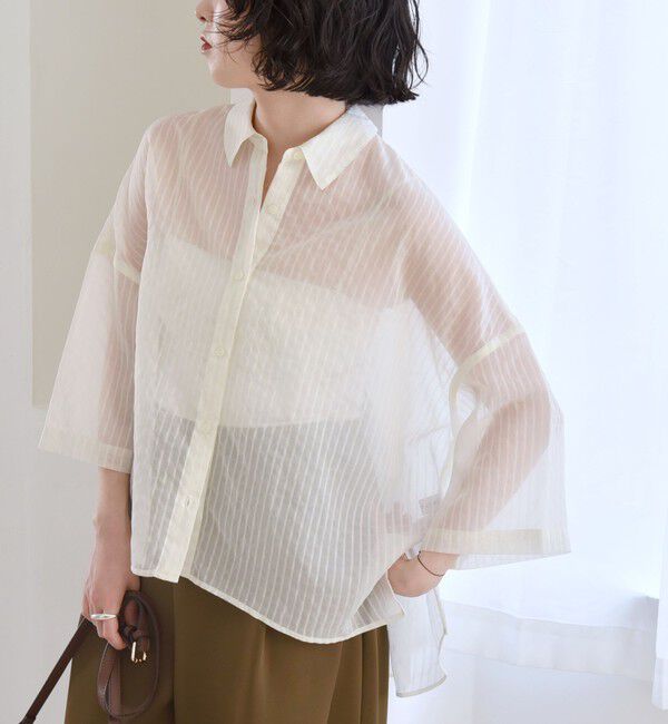 quaranciel「quaranciel:〈手洗い可能〉シアー ストライプ ボーダー ビッグ シャツ」|シャツ・ブラウス|