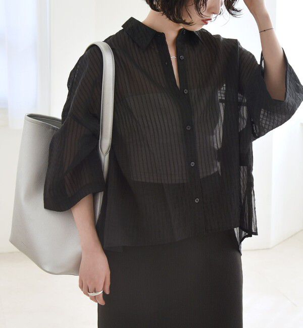 quaranciel「quaranciel:〈手洗い可能〉シアー ストライプ ボーダー ビッグ シャツ」|シャツ・ブラウス|