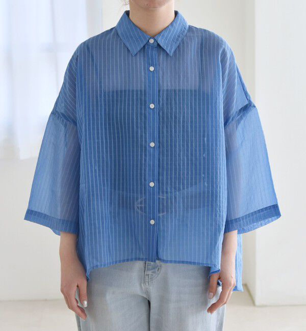 quaranciel「quaranciel:〈手洗い可能〉シアー ストライプ ボーダー ビッグ シャツ」|シャツ・ブラウス|