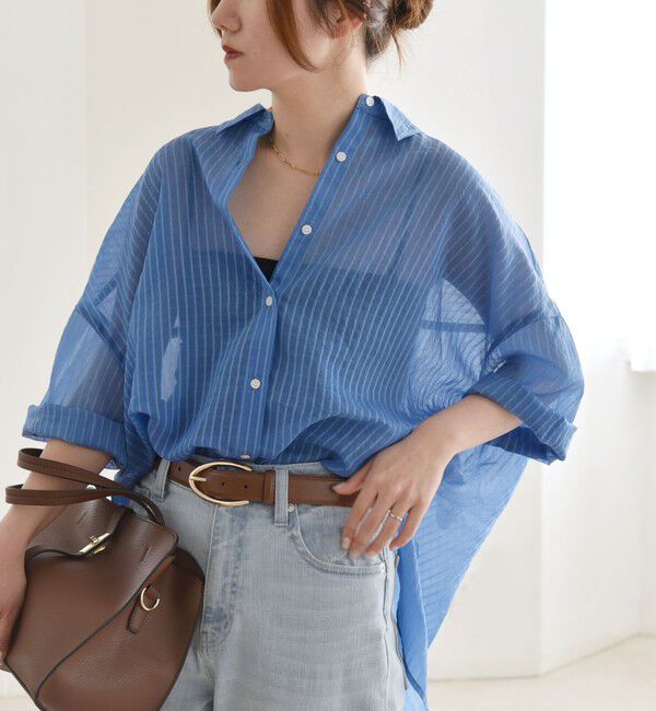 quaranciel「quaranciel:〈手洗い可能〉シアー ストライプ ボーダー ビッグ シャツ」|シャツ・ブラウス|