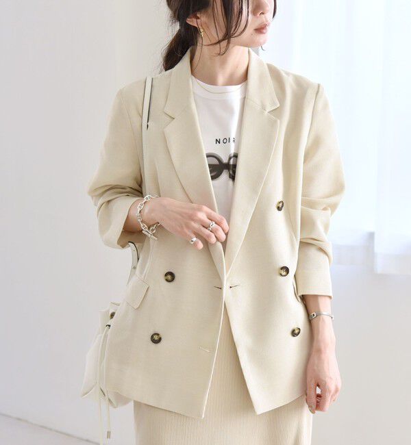 quaranciel「quaranciel:〈手洗い可能〉メッシュ ダブルブレスト テーラード ジャケット」|テーラードジャケット|ベージュ