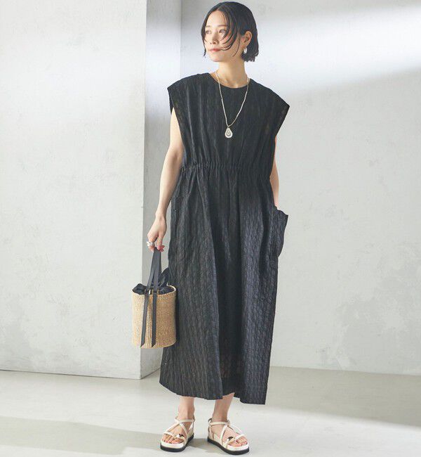 SHIPS for women「【SHIPS別注】assiette:〈手洗い可能〉刺繍 サック ワンピース」|ワンピース|ブラック