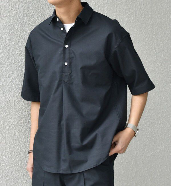 SHIPS any「SHIPS any:〈接触冷感/遮熱等〉ハイブリッドリネン プルオーバー シャツ(セットアップ対応)◇」|シャツ・ブラウス|ネイビー