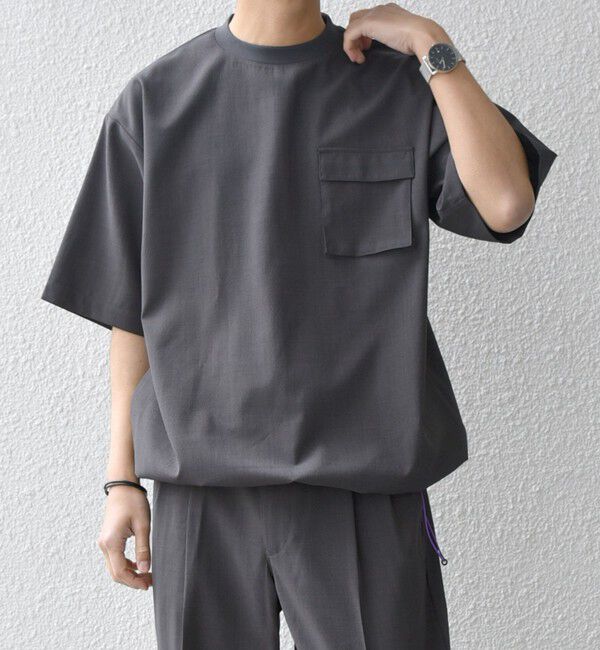 SHIPS any「SHIPS any:〈通気性/遮熱〉CALCULO サマートロピカル ポケット Tシャツ(セットアップ対応)◇」|Tシャツ・カットソー|チャコールグレー