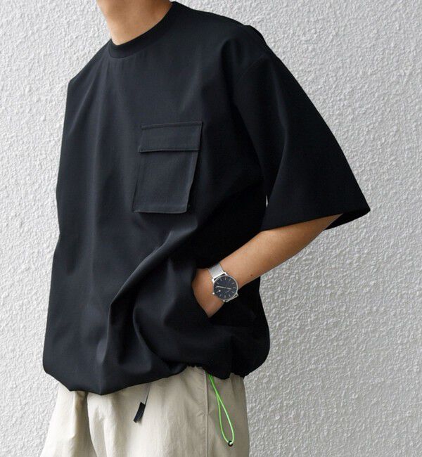 SHIPS any「SHIPS any:〈通気性/遮熱〉CALCULO サマートロピカル ポケット Tシャツ(セットアップ対応)◇」|Tシャツ・カットソー|ブラック