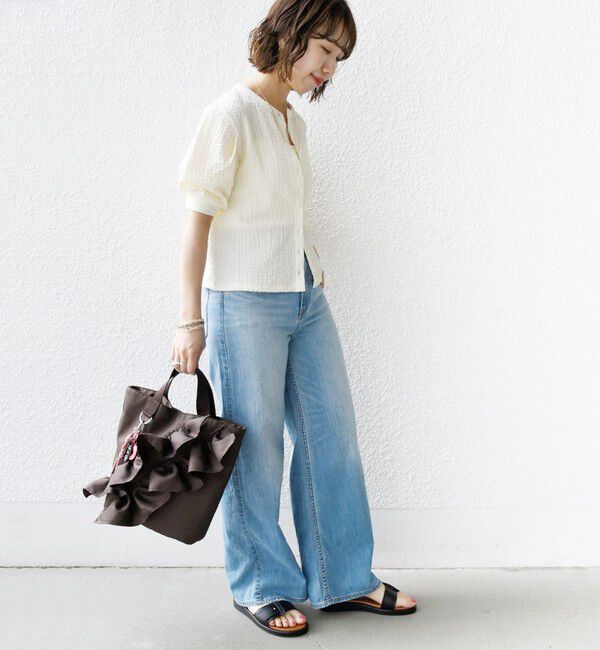 SHIPS for women「【WEB限定】〈手洗い可能〉バンピー シャーリング 5分袖 カーディガン」|カーディガン|