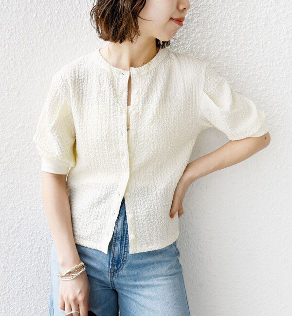 SHIPS for women「【WEB限定】〈手洗い可能〉バンピー シャーリング 5分袖 カーディガン」|カーディガン|