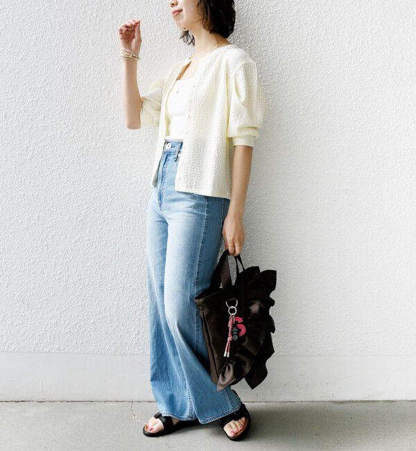 SHIPS for women「【WEB限定】〈手洗い可能〉バンピー シャーリング 5分袖 カーディガン」|カーディガン|