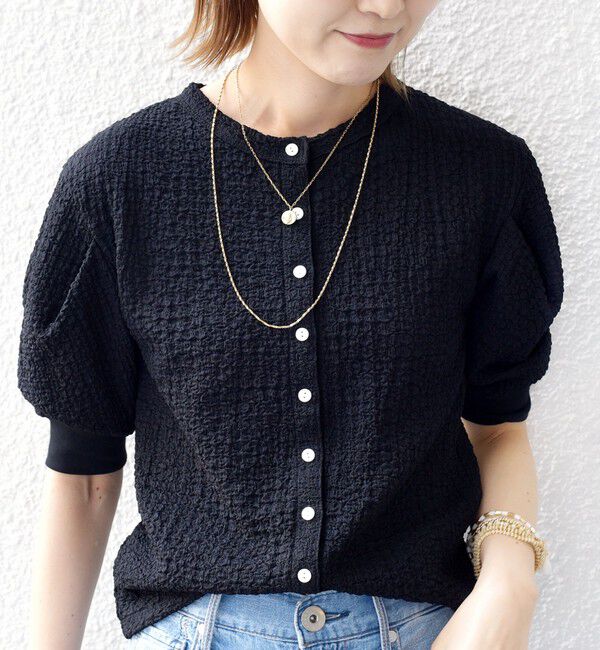 SHIPS for women「【WEB限定】〈手洗い可能〉バンピー シャーリング 5分袖 カーディガン」|カーディガン|