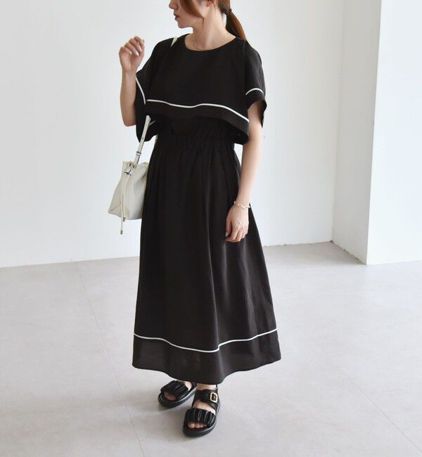 quaranciel「quaranciel:〈洗濯機可能〉ケープデザイン パイピング ワンピース」|ワンピース|