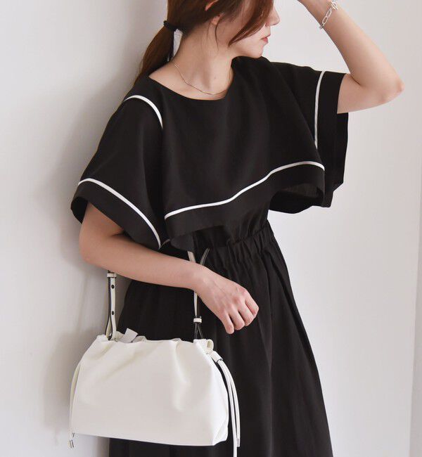 quaranciel「quaranciel:〈洗濯機可能〉ケープデザイン パイピング ワンピース」|ワンピース|