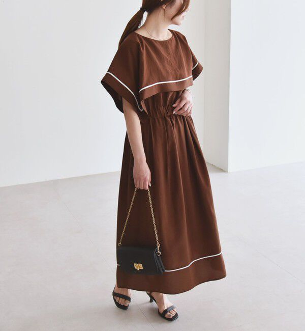 quaranciel「quaranciel:〈洗濯機可能〉ケープデザイン パイピング ワンピース」|ワンピース|