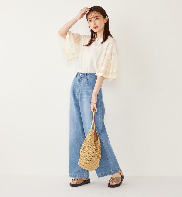 SHIPS Colors 「SHIPS Colors:〈手洗い可能〉ジョーゼット チュールスリーブ トップス」|Tシャツ・カットソー|