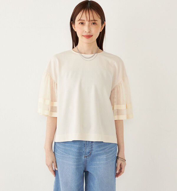 SHIPS Colors 「SHIPS Colors:〈手洗い可能〉ジョーゼット チュールスリーブ トップス」|Tシャツ・カットソー|