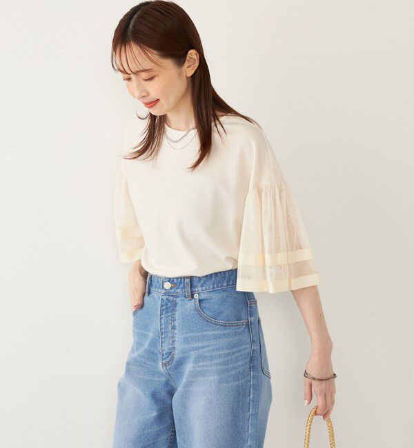 SHIPS Colors 「SHIPS Colors:〈手洗い可能〉ジョーゼット チュールスリーブ トップス」|Tシャツ・カットソー|