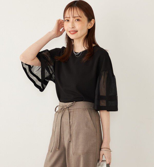 SHIPS Colors 「SHIPS Colors:〈手洗い可能〉ジョーゼット チュールスリーブ トップス」|Tシャツ・カットソー|