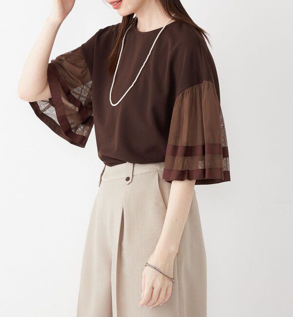 SHIPS Colors 「SHIPS Colors:〈手洗い可能〉ジョーゼット チュールスリーブ トップス」|Tシャツ・カットソー|ブラウン