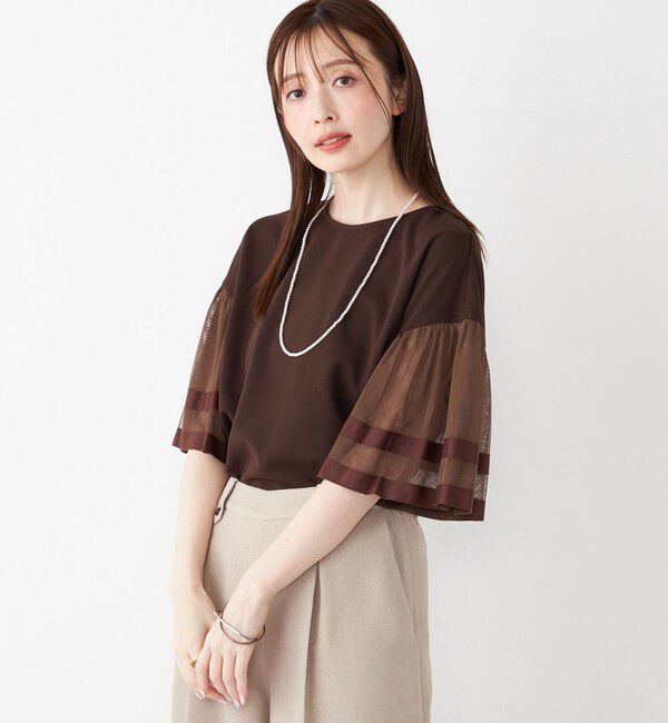 SHIPS Colors 「SHIPS Colors:〈手洗い可能〉ジョーゼット チュールスリーブ トップス」|Tシャツ・カットソー|