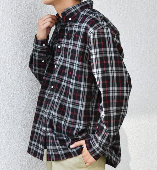 SHIPS any「SHIPS any:〈洗濯機可能〉ブラッシュド トラッド チェック ボタンダウン シャツ◇」|シャツ・ブラウス|ブラック