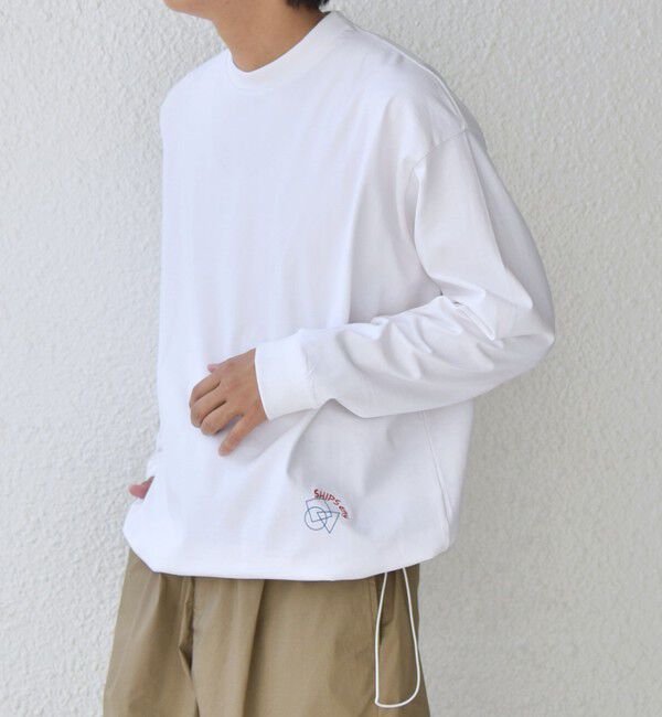 SHIPS any「SHIPS any: オーガニック コットン ワンポイント ロゴ プリント&times;刺繍 スピンドル Tシャツ(ロンT)◇」|Tシャツ・カットソー|