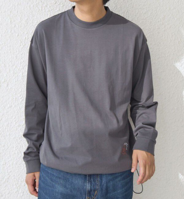 SHIPS any「SHIPS any: オーガニック コットン ワンポイント ロゴ プリント&times;刺繍 スピンドル Tシャツ(ロンT)◇」|Tシャツ・カットソー|