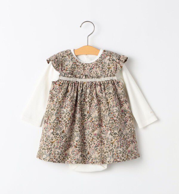 SHIPS KIDS「SHIPS KIDS:70～80cm / コーデュロイ ジャンスカ&times; テレコ ロンパース セット」|ロンパース|ベージュ