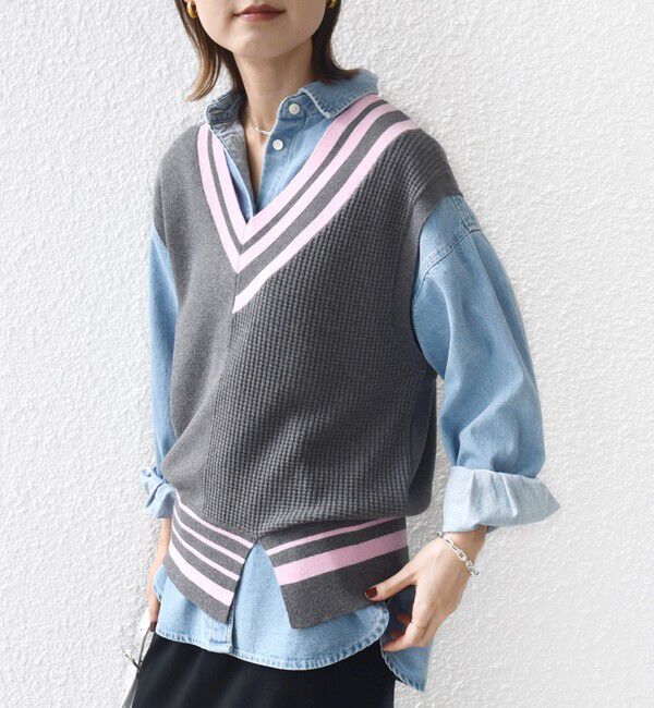 SHIPS for women「【WEB限定】〈手洗い可能〉チルデン ニット ベスト」|ベスト・ジレ|グレー