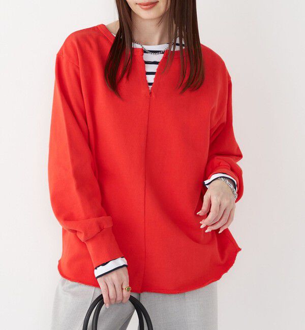 SHIPS Colors 「SHIPS Colors:〈手洗い可能〉USA 裏毛 スキッパー プルオーバー」|Tシャツ・カットソー|オレンジ