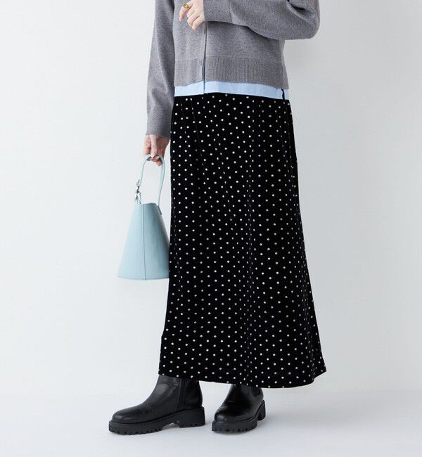 SHIPS Colors 「SHIPS Colors:〈手洗い可能〉グリッタープリント ポリエステルベロア フレアスカート」|フレア|ブラック