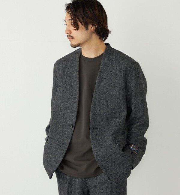 SHIPS Colors 「SHIPS Colors:T/W ツイード ノーカラー ジャケット(セットアップ対応可能)◇」|ノーカラージャケット|ブラック