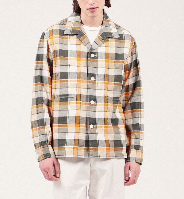 TOMORROWLAND MENS「コットンリネン マドラスチェック&times;ヘリンボーン シャツブルゾン」|シャツ・ブラウス|