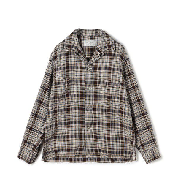 TOMORROWLAND MENS「コットンリネン マドラスチェック&times;ヘリンボーン シャツブルゾン」|シャツ・ブラウス|48 ダークブラウン系