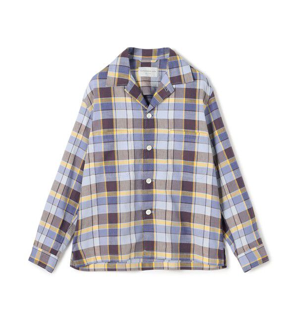 TOMORROWLAND MENS「コットンリネン マドラスチェック&times;ヘリンボーン シャツブルゾン」|シャツ・ブラウス|64 ブルー系