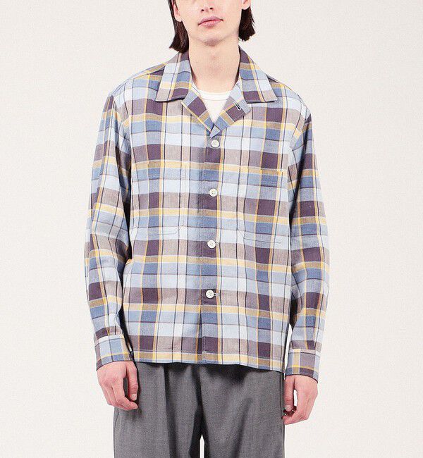 TOMORROWLAND MENS「コットンリネン マドラスチェック&times;ヘリンボーン シャツブルゾン」|シャツ・ブラウス|
