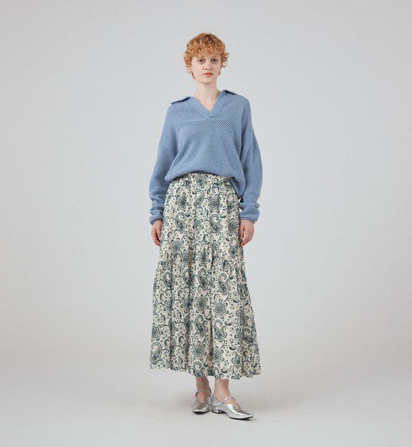 SOULEIADO「ポリエステルプリント ティアードマキシスカート」|フレア|