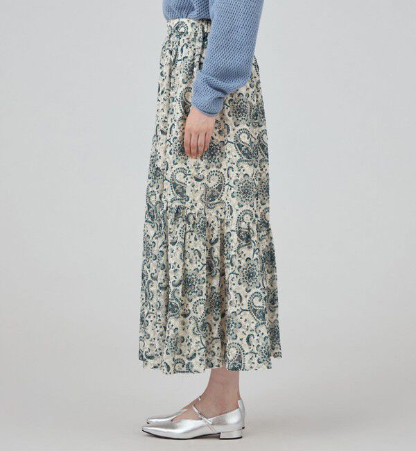 SOULEIADO「ポリエステルプリント ティアードマキシスカート」|フレア|