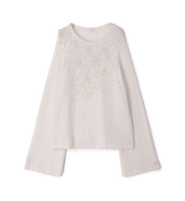 DES PRES「パールレースステッチ ラグランスリーブプルオーバー」|ニット・セーター|11 ホワイト