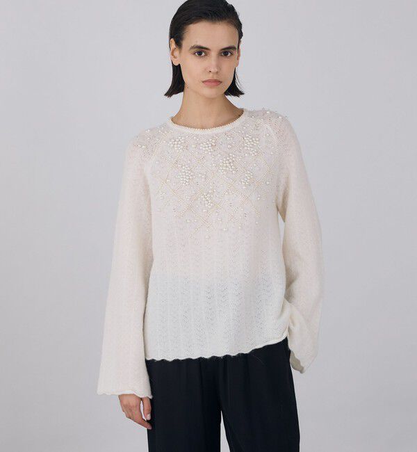 DES PRES「パールレースステッチ ラグランスリーブプルオーバー」|ニット・セーター|