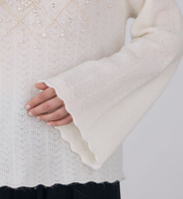 DES PRES「パールレースステッチ ラグランスリーブプルオーバー」|ニット・セーター|