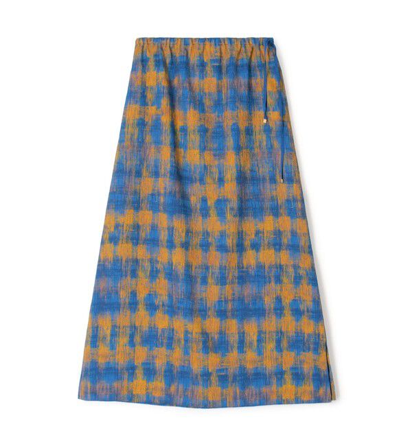 MACPHEE「ドローイングチェックプリント イージースカート」|台形|66 ブルー系