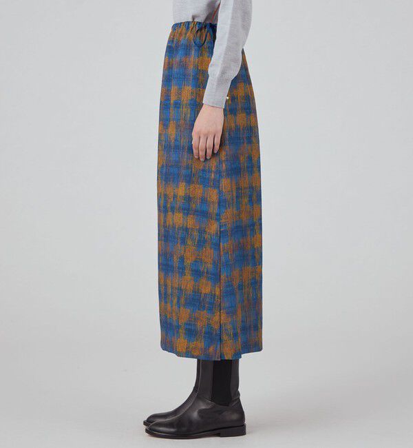 MACPHEE「ドローイングチェックプリント イージースカート」|台形|