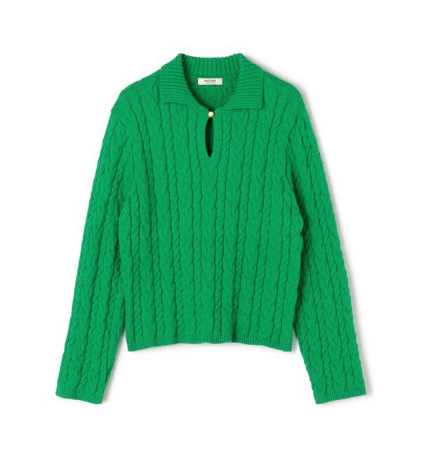 MACPHEE「ハイブリットコットンケーブル ポロプルオーバー」|ニット・セーター|53 グリーン