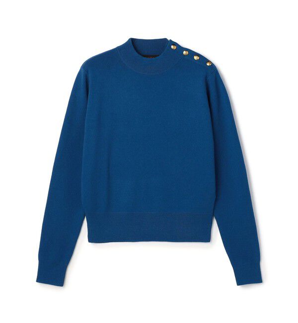 CABaN「コットンカシミヤ モックネックゴールドボタンプルオーバー」|ニット・セーター|65 ブルー