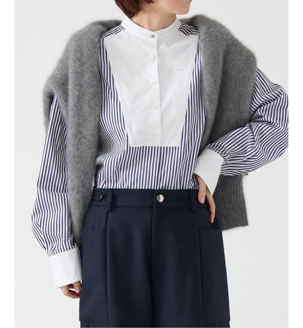 IENA「スビンコットンビブシャツ」|シャツ・ブラウス|ブルー A