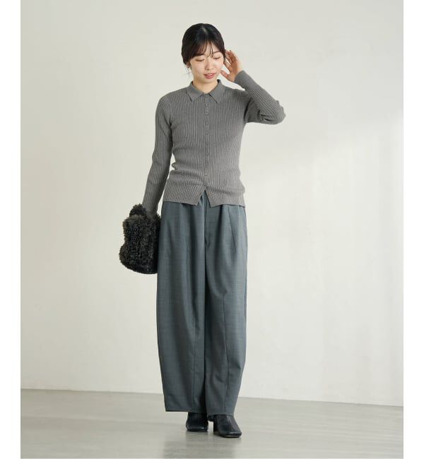IENA「EXメリノリブ ポロ襟カーディガン」|カーディガン|