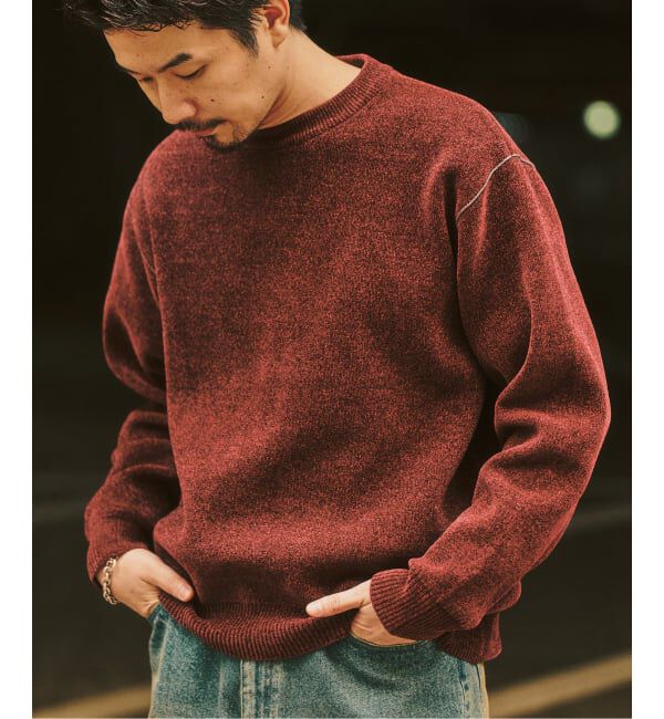 417 EDIFICE「追加 モールニット カラーリブ プルオーバー」|ニット・セーター|ボルドー